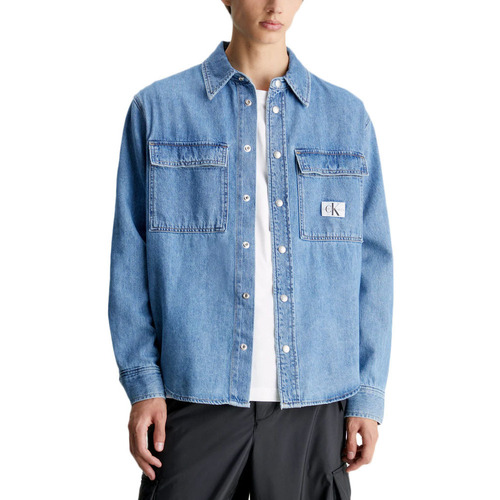 Υφασμάτινα Άνδρας Πουκάμισα με μακριά μανίκια Calvin Klein Jeans LINEAR RELAXED FIT DENIM SHIRT MEN ΜΠΛΕ
