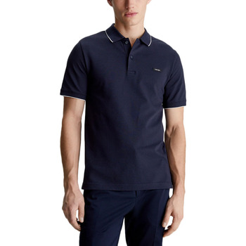 Υφασμάτινα Άνδρας T-shirt με κοντά μανίκια Calvin Klein Jeans STRETCH PIQUE TIPPING POLO T-SHIRT MEN ΛΕΥΚΟ- ΜΠΛΕ
