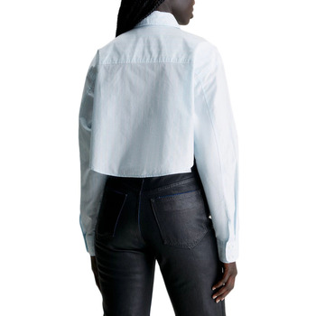 Calvin Klein Jeans WOVEN LABEL CROPPED LONGSLEEVE SHIRT WOMEN ΛΕΥΚΟ- ΣΙΕΛ