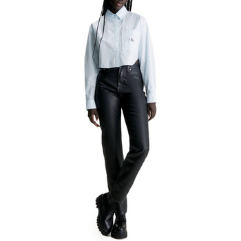 Calvin Klein Jeans WOVEN LABEL CROPPED LONGSLEEVE SHIRT WOMEN ΛΕΥΚΟ- ΣΙΕΛ