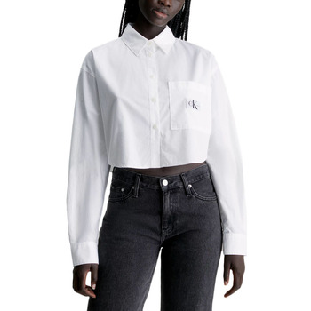 Υφασμάτινα Γυναίκα Πουκάμισα Calvin Klein Jeans WOVEN LABEL CROPPED LONGSLEEVE SHIRT WOMEN ΛΕΥΚΟ