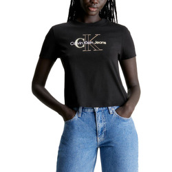 Υφασμάτινα Γυναίκα T-shirt με κοντά μανίκια Calvin Klein Jeans BOLD MONOLOGO REGULAR FIT T-SHIRT WOMEN ΜΑΥΡΟ- ΜΠΕΖ