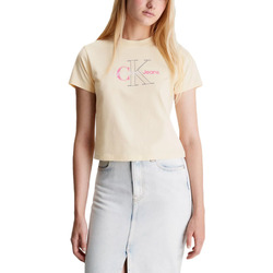 Υφασμάτινα Γυναίκα T-shirt με κοντά μανίκια Calvin Klein Jeans BOLD MONOLOGO REGULAR FIT T-SHIRT WOMEN ΜΠΕΖ- ΜΠΛΕ- ΡΟΖ