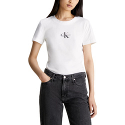 Υφασμάτινα Γυναίκα T-shirt με κοντά μανίκια Calvin Klein Jeans MONOLOGO SLIM FIT T-SHIRT WOMEN ΛΕΥΚΟ- ΜΑΥΡΟ