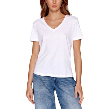 Υφασμάτινα Γυναίκα T-shirt με κοντά μανίκια Tommy Hilfiger TOMMY JEANS V NECK SLIM FIT T-SHIRT WOMEN ΛΕΥΚΟ