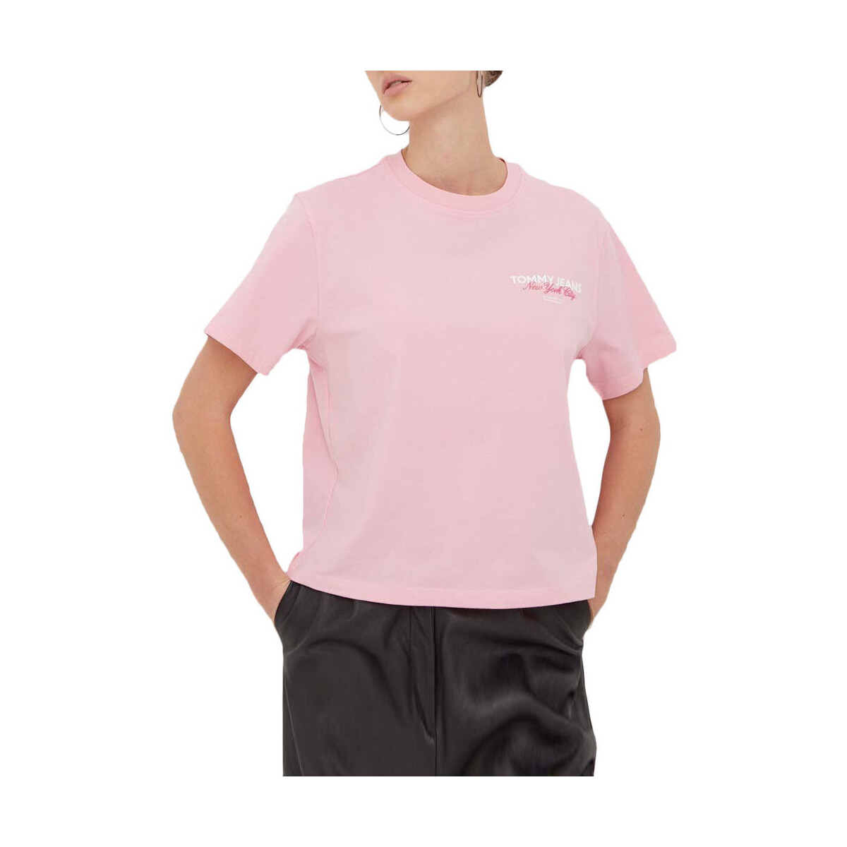Υφασμάτινα Γυναίκα T-shirt με κοντά μανίκια Tommy Hilfiger TOMMY JEANS ESSENTIAL LOGO 2 BOXY FIT T-SHIRT WOMEN ΛΕΥΚΟ- ΡΟΖ