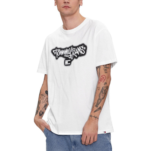Υφασμάτινα Άνδρας T-shirt με κοντά μανίκια Tommy Hilfiger TOMMY JEANS SPRAY LOGO REGULAR FIT T-SHIRT MEN ΛΕΥΚΟ