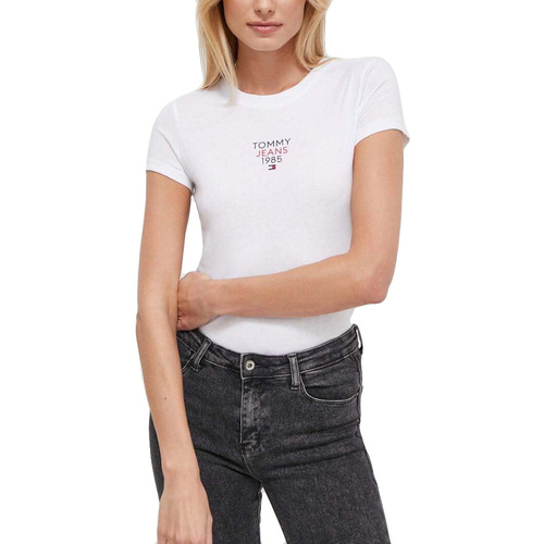 Υφασμάτινα Γυναίκα T-shirt με κοντά μανίκια Tommy Hilfiger TOMMY JEANS ESSENTIAL LOGO 1 SLIM FIT T-SHIRT WOMEN ΛΕΥΚΟ