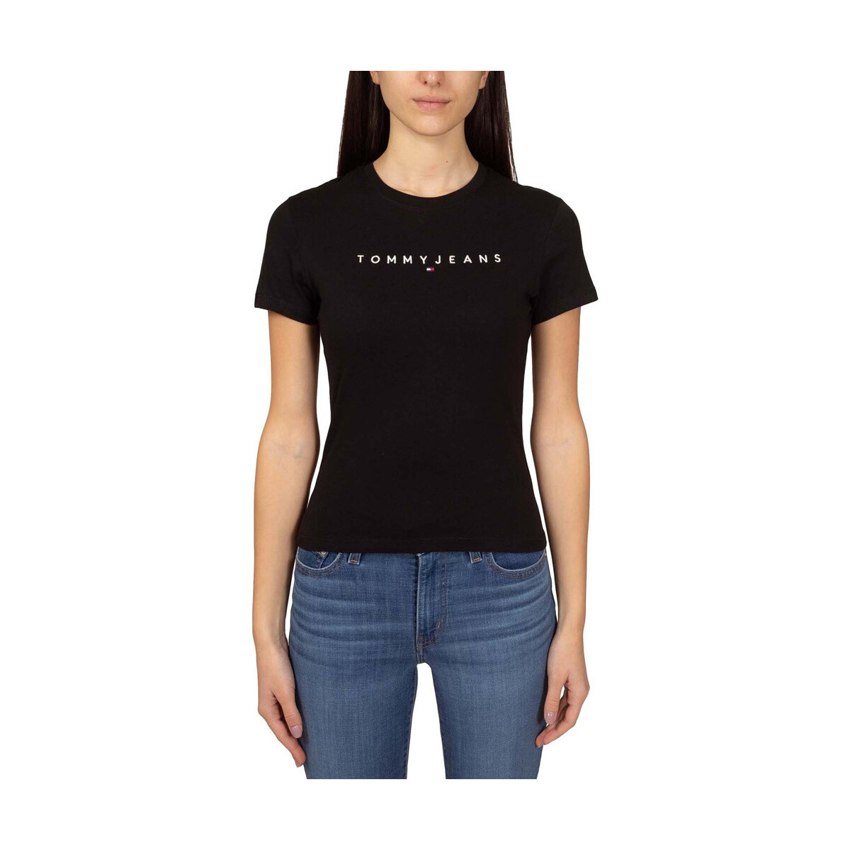 Υφασμάτινα Γυναίκα T-shirt με κοντά μανίκια Tommy Hilfiger TOMMY JEANS LINEAR SLIM FIT T-SHIRT WOMEN ΜΑΥΡΟ