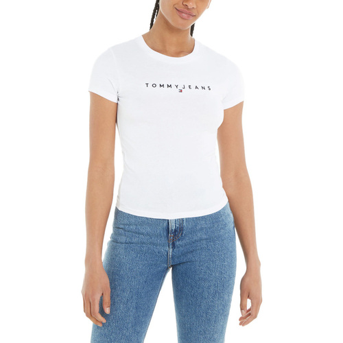 Υφασμάτινα Γυναίκα T-shirt με κοντά μανίκια Tommy Hilfiger TOMMY JEANS LINEAR SLIM FIT T-SHIRT WOMEN ΛΕΥΚΟ