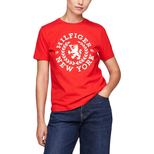 Υφασμάτινα Γυναίκα T-shirt με κοντά μανίκια Tommy Hilfiger CREST C NECK REGULAR FIT T-SHIRT WOMEN ΚΟΚΚΙΝΟ- ΛΕΥΚΟ