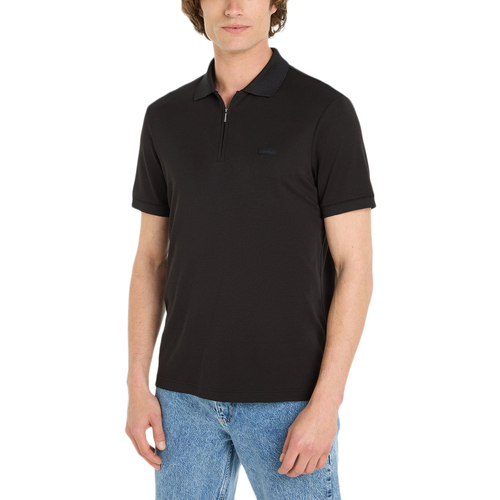 Υφασμάτινα Άνδρας T-shirt με κοντά μανίκια Calvin Klein Jeans SMOOTH COTTON WELT ZIP POLO T-SHIRT MEN ΜΑΥΡΟ