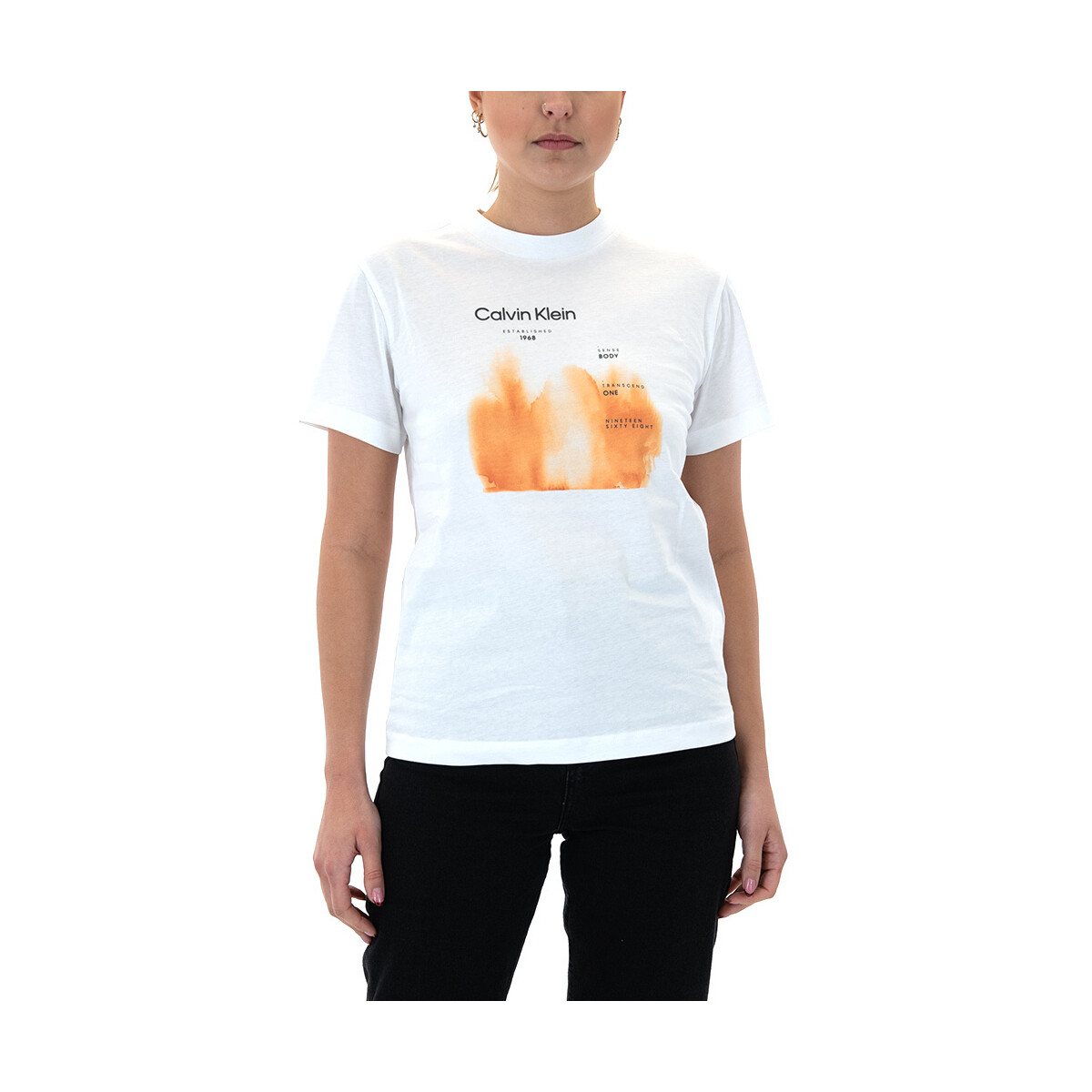 Υφασμάτινα Γυναίκα T-shirt με κοντά μανίκια Calvin Klein Jeans WATERCOLOR FADE T-SHIRT WOMEN ΛΕΥΚΟ- ΠΟΡΤΟΚΑΛΙ