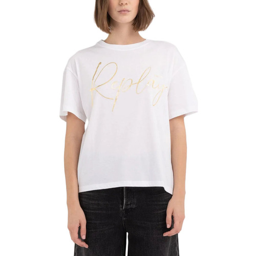 Υφασμάτινα Γυναίκα T-shirt με κοντά μανίκια Replay COTTON JERSEY T-SHIRT WOMEN ΛΕΥΚΟ- ΧΡΥΣΟ