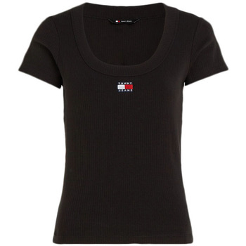 Υφασμάτινα Γυναίκα T-shirt με κοντά μανίκια Tommy Hilfiger TOMMY JEANS RIB BADGE SLIM FIT T-SHIRT WOMEN ΜΑΥΡΟ