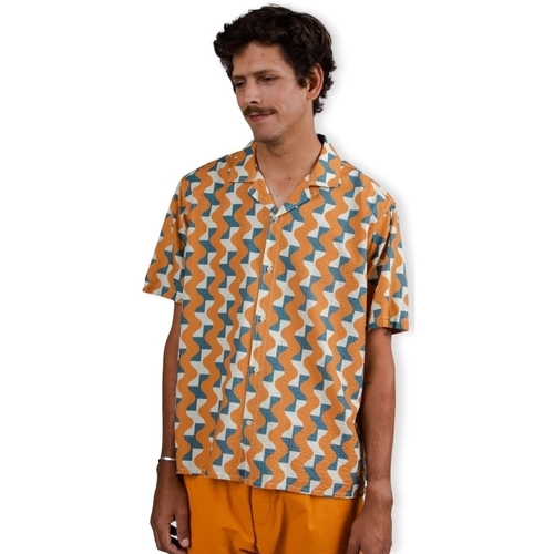 Υφασμάτινα Άνδρας Πουκάμισα με μακριά μανίκια Brava Fabrics Big Tiles Aloha Shirt - Ochre Multicolour