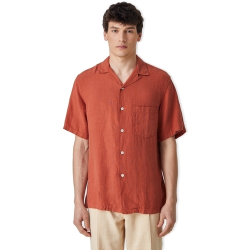 Υφασμάτινα Άνδρας Πουκάμισα με μακριά μανίκια Portuguese Flannel Linen Camp Collar Shirt - Terracota Red
