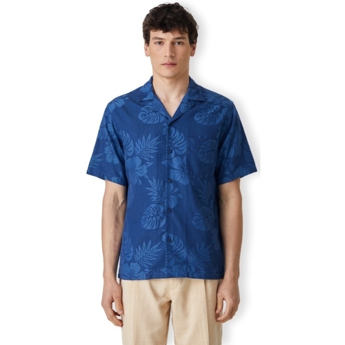 Υφασμάτινα Άνδρας Πουκάμισα με μακριά μανίκια Portuguese Flannel Island Jaquard Flowers Shirt - Blue Μπλέ