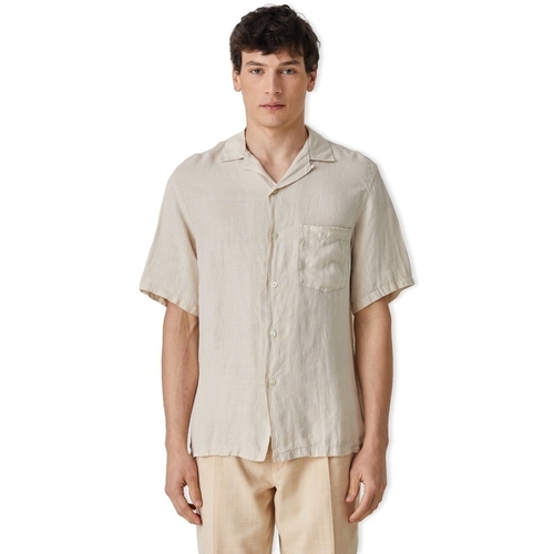 Υφασμάτινα Άνδρας Πουκάμισα με μακριά μανίκια Portuguese Flannel Linen Camp Collar Shirt - Raw Beige