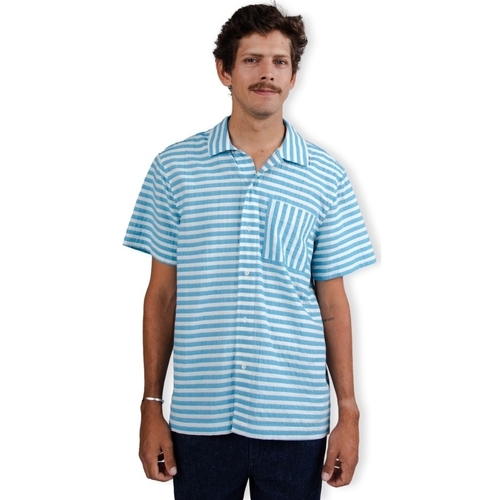 Υφασμάτινα Άνδρας Πουκάμισα με μακριά μανίκια Brava Fabrics Stripes Shirt - Blue Άσπρο