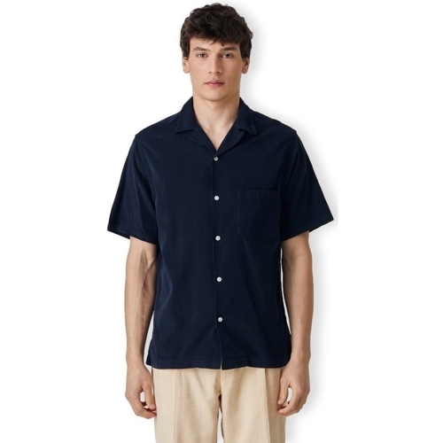 Υφασμάτινα Άνδρας Πουκάμισα με μακριά μανίκια Portuguese Flannel Cord Camp Collar Shirt - Navy Μπλέ